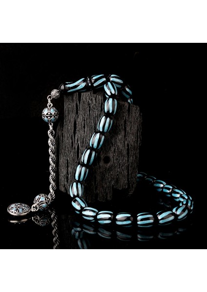 925 Ayar Gümüş Mineli Püsküllü Siyah Turkuaz Renk Ateş Kehribar Tesbih fırsatları