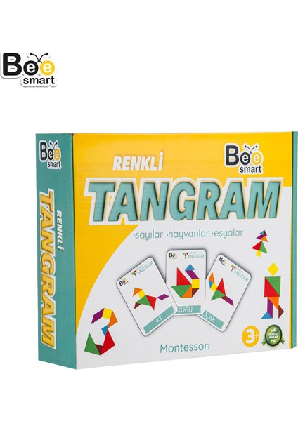 3 Adet Bee Smart Ahşap Renkli Tangram Oyunu