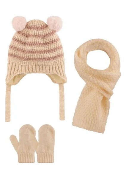 2515001 Kız Bebek 0-18 Ay Atkı-Bere-Eldiven 3'lü Set