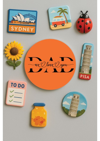 Modern ve Dekoratif Yuvarlak Buzdolabı Magneti Magnet Büyük Boy 10X10 cm - Süper Baba