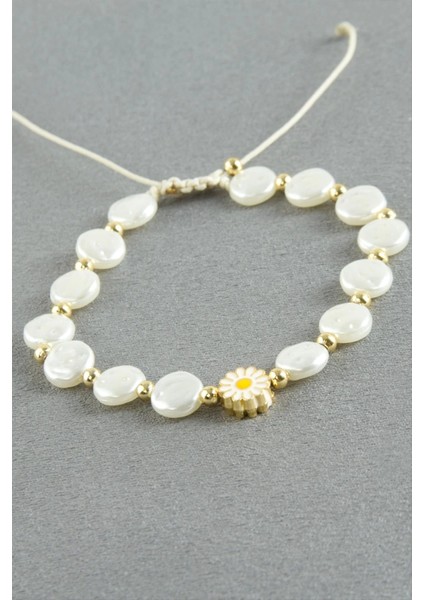 Papatya Yuvarlak Inci Bileklik