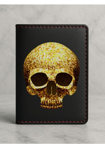 Ruhsat Koruyucu Baskılı Kart Bölmeli Siyah Vinlex Deri Ruhsat Kabı Kılıfı Disco Skull