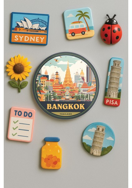 Modern ve Dekoratif Yuvarlak Buzdolabı Magneti Magnet Büyük Boy 10X10 cm - Bangkok