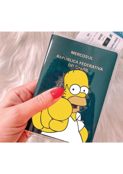 Tüm Ülke Pasaportları ile Uyumlu Şeffaf Pvc Baskılı Cepli Pasaport Kılıfı Kabı - Baba Simpson