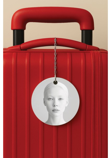 Desenli Baskılı Pleksi Zincir Aparatlı Bavul Etiketi Valiz Etiketi Ruh ve Kadın