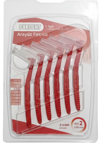 Arayüz Fırçası Diş Arası Arayüz Fırçası L Tipi Diş Ara Fırçası 6 Adet Kırmızı 0,50MM fiyatları