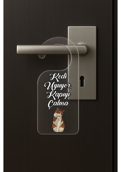 Baskılı Otel Oda Ev Daire Yatak Çocuk Odası Için Desenli Kapı Kolu Askısı Kedi Uyuyor