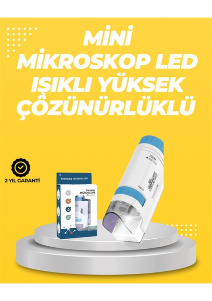 Taşınabilir LED Işıklı Cep Mikroskop – 80X–200X Büyütme