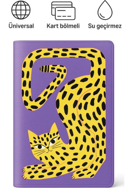 Pasaport Kılıfı Pasaportluk Desenli Pasaport Kabı Su Geçirmez Uğurlu Kedi