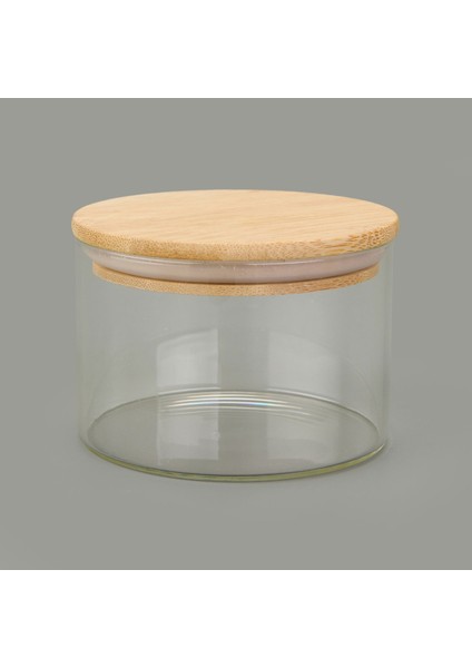Home Bambu Kapaklı Borosilikat Cam Kase - Şeffaf / Açık Kahverengi - 365 ml