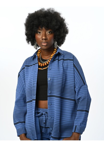 Yatay Çizgi Desenli Oversize Kesim Gömlek fiyatları