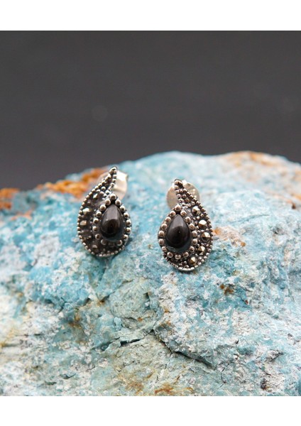 925 Ayar Gümüş Oltu Taşı Kadın Küpe SKÜ00025