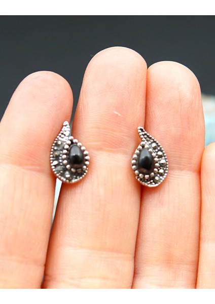 925 Ayar Gümüş Oltu Taşı Kadın Küpe SKÜ00025 fiyatları