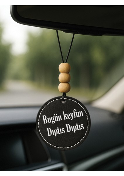 Özel Tasarım Deri Baskılı Desenli Araba Dikiz Aynası Süsü Siyah - Dıptıs