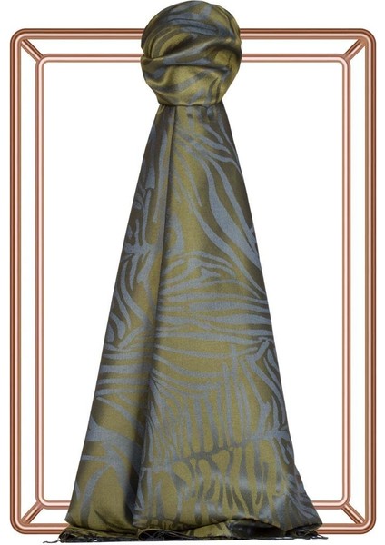 Ipekevi Desenli Jakarlı Ipek Şal - Zebra Desenli - Ceviz Yeşili