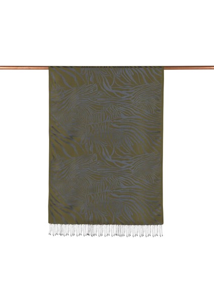 Ipekevi Desenli Jakarlı Ipek Şal - Zebra Desenli - Ceviz Yeşili fiyatları