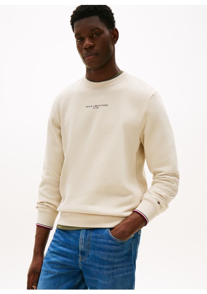 Bisiklet Yaka Bej Erkek Sweatshırt MW0MW37471ACG_SMALL Tommy Logo Crew fiyatları