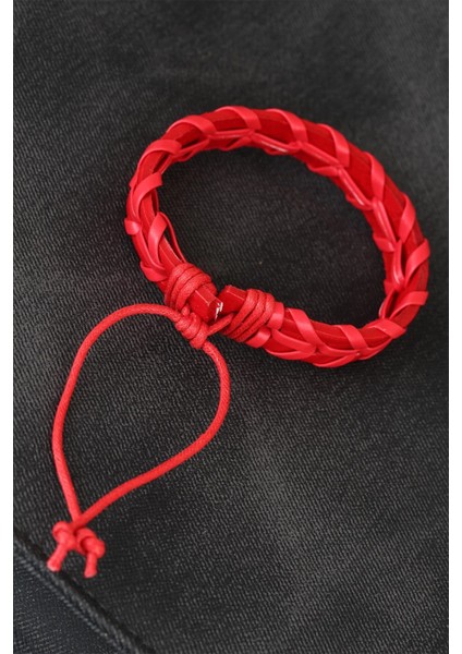 Bfs Kırmızı Örgü Deri Erkek Bileklik fiyatları