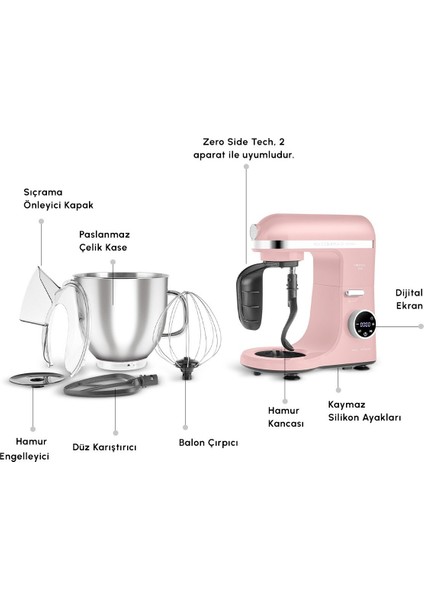 2000W Yüksek Güçlü ve 7 Litrelik Büyük Hazneli Dijital Ekranlı Çırpma, Karıştırma ve Hamur Yoğurma Makinesi & Mutfak Şefi + Hassas Mutfak Tartı modelleri