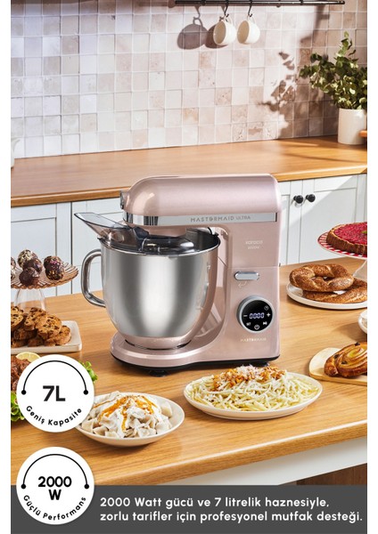 2000W Yüksek Güçlü ve 7 Litrelik Büyük Hazneli Dijital Ekranlı Çırpma, Karıştırma ve Hamur Yoğurma Makinesi & Mutfak Şefi + Hassas Mutfak Tartı fırsatları