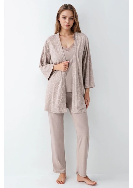 Kadın Giyim Modal 3 Parça Vizon Sabahlık & Pijama Takımı L1.PC.9099.001 fiyatları