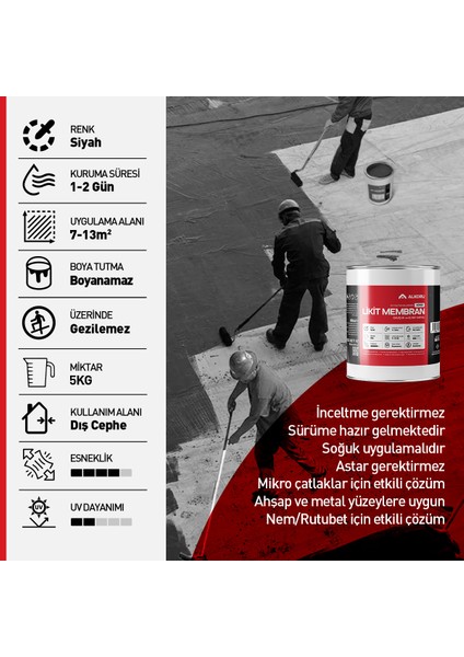 2 Adet 5 kg Süper Likit Membran Kauçuk ve Elyaf Katkılı Sıvı Su Yalıtım Malzemesi Avantaj Paket fiyatları