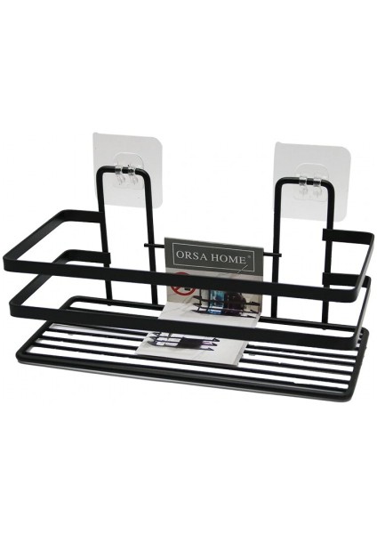 Yapışkanlı Askılı Çok Amaçlı Siyah Kare Banyo Raf (5324)