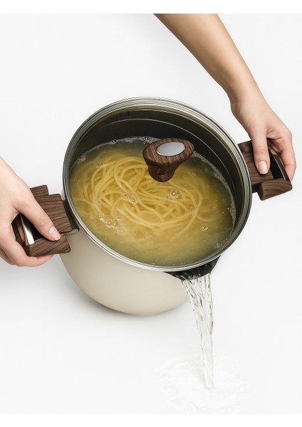 Krem Titanium Kaplama 22 cm Makarna Tenceresi