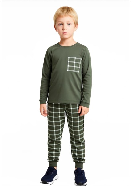 Erkek Çocuk Pamuklu Örme Ekose Desenli Uzun Kollu Pijama Takımı Kaliteli Şık Rahat fırsatları