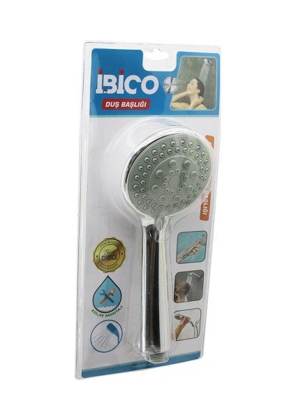 Orta Boy Yuvarlak - Bombeli =9.7cm Duş Başlık Kademeli Vakumlu Krom Gövde - Gri Zeminsap:14.5cm (5324)