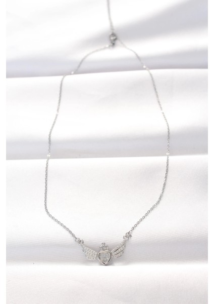 Bfs 316L Çelik Silver Renk Zirkon Taşlı Kalpli Kanat Kolye fiyatları