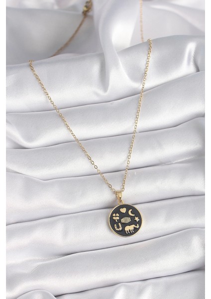 Bfs 316L Çelik Gold Renk Siyah Şans Kolyesi fiyatları