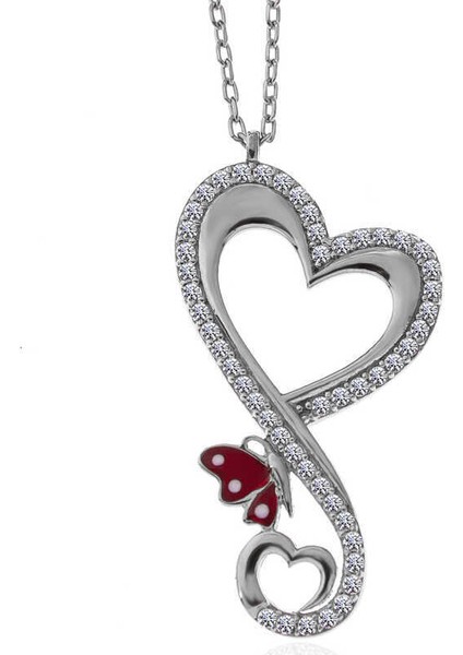 Gümüş Kalpli Kelebek Kadın Kolye