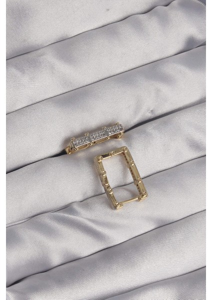 Pirinç Gold Renk Zirkon Taşlı Dikdörtgen Model Seranay Küpe fiyatları