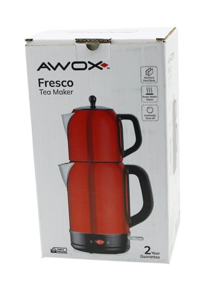 Awox Fresco Kırmızı Elektrikli Çay Makinesi Çaycı Set 1.7lt Su Isıtıcı + 1.2lt Demlik Paslanmaz Çelik Gövde 2200W (5324)