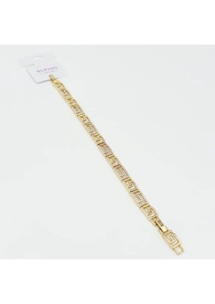 Xuping Altın Kaplama Geometrik Desenli Kadın Bileklik - Taş Işlemeli
