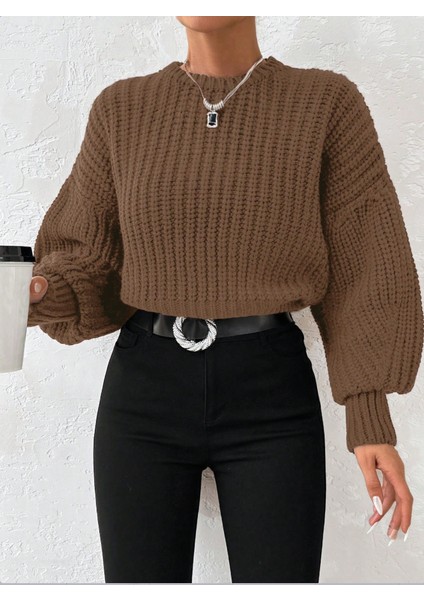 Kadın Kalın Örgü Balon Kol Triko Kazak