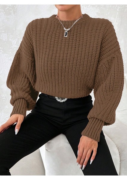 Kadın Kalın Örgü Balon Kol Triko Kazak fırsatları