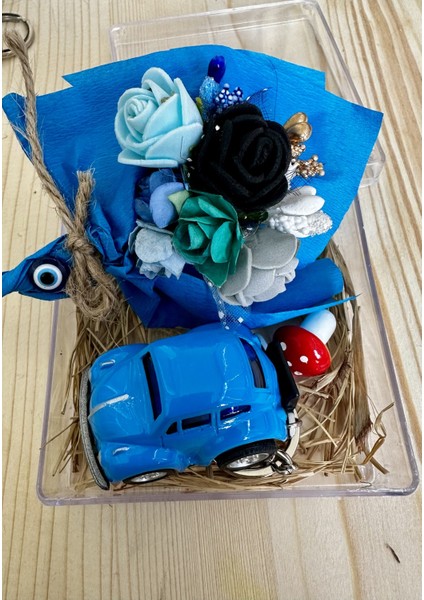 Mini Buket ve Araba Anahtarlık Mari Flowers Özel Tasarım Arkadaşa,sevgiliye Hediye