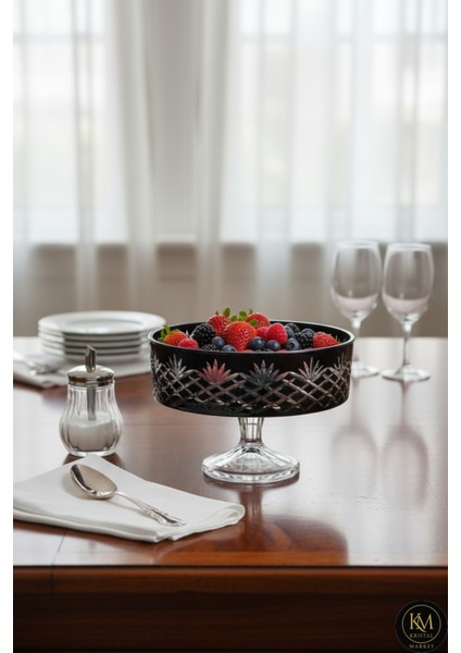 El Yapımı Kristal 25 cm Püskül Desenli Meyvelik Dekoratif Sunumluk Kase