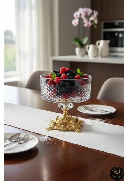 16CM Kesme Kristal Karizma Dekor Metal Ayak Cam Kase Karizma