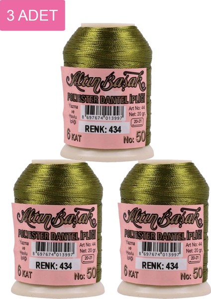 3 Adet Altınbaşak Oya ve Dantel Ipi 20 gr - Royaleks - No: 434