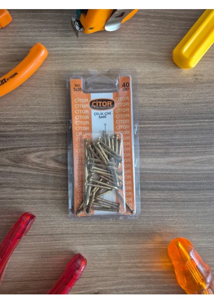 3X30 Çelik Çivi Sarı, Beton Çivisi | 40 Adet | Galvanizli Oluklu Çivi