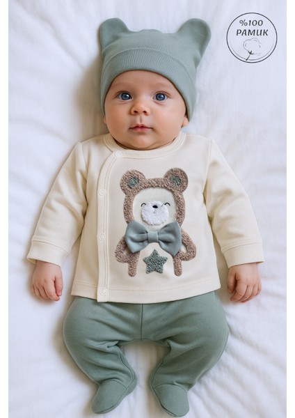 %100 Pamuklu 0-3 Ay Yenidoğan Bebek Hastane Çıkışı 3lü Set