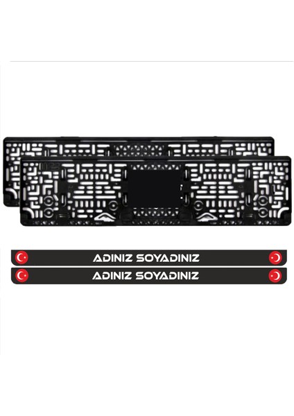 Türk Bayrağı Kişiye Özel Isimli Parlak Siyah Lüks Pleksi Plakalık (2 Adet) - TSRM02