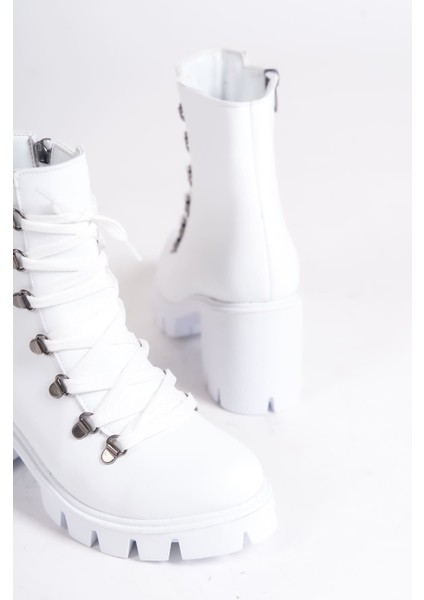 Emma Bağcıklı Fermuarlı Ortopedik Taban Topuklu Kadın Bot Cbt - Beyaz fırsatları