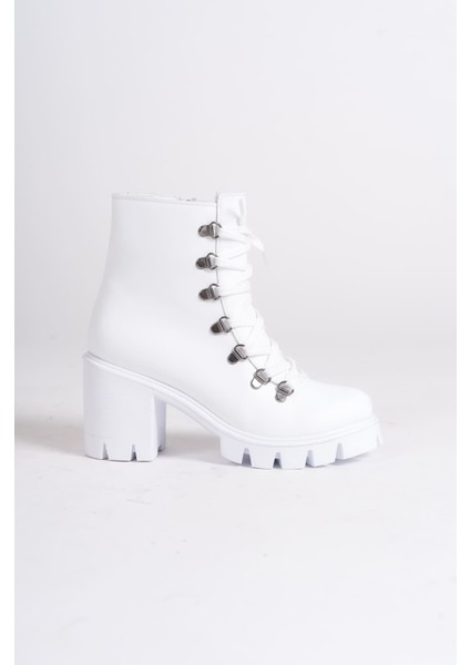 Emma Bağcıklı Fermuarlı Ortopedik Taban Topuklu Kadın Bot Cbt - Beyaz indirimleri