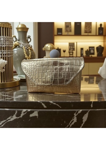 Krokodil Desenli Kadın El ve Omuz Çanta