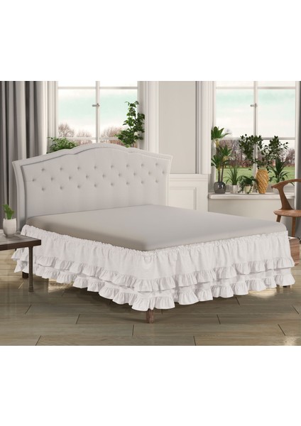 Gelin Pamuk Beyaz Fırfırlı Baza Eteği Baza Fırfırı Çift Kişilik