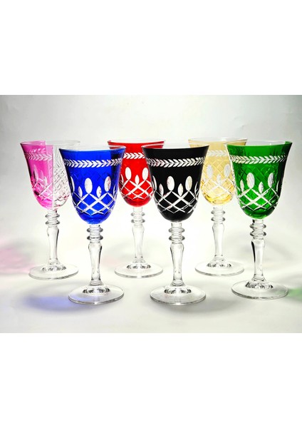El Yapımı Kristal River Çift Renk Dekoratif Sunumluk Kadeh Seti 6'lı fiyatları